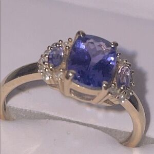 10 K Gold and Blue Mined Tanzanite 1.40 Total CTW & Diamond Ring